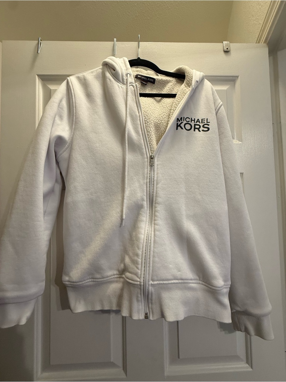 Michael Kors Kids White Sherpa Hoodie with Logo